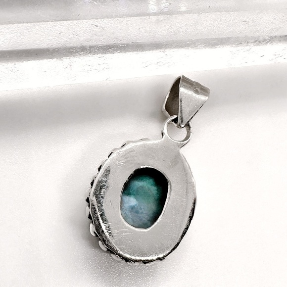 SOLID Sterling Silver Petite Larimar Pendant Necklace - Picture 2 of 6